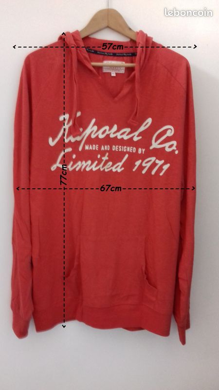 SWEATSHIRT À CAPUCHE KAPORAL ROUGE - TAILLE XXL HOMME - OCCASION TRÈS BON ÉTAT - COTON