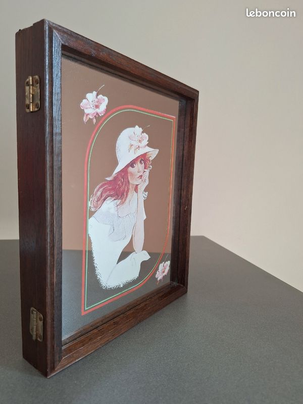 Boîte à clés murale vintage miroir sérigraphié années 70/80 (image 1)