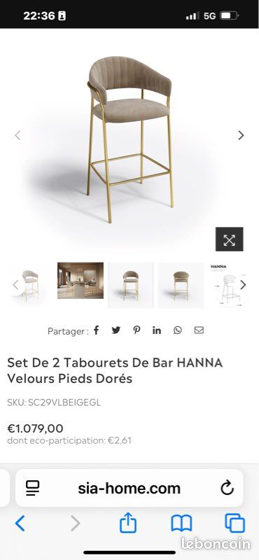 Tabouret velours haut de gamme (image 5)