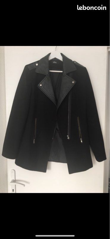 Manteau noir bi matiere (image 1)