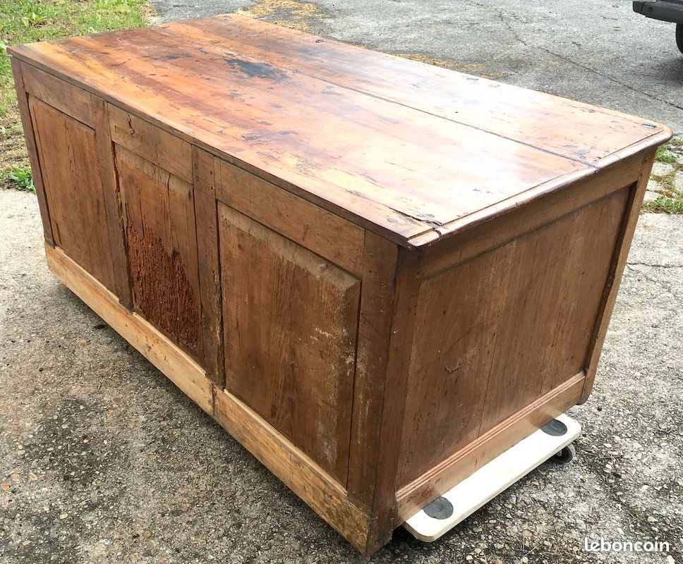Ancien bureau de notaire noir 9 tiroirs 163x85x76 cm - Ameublement