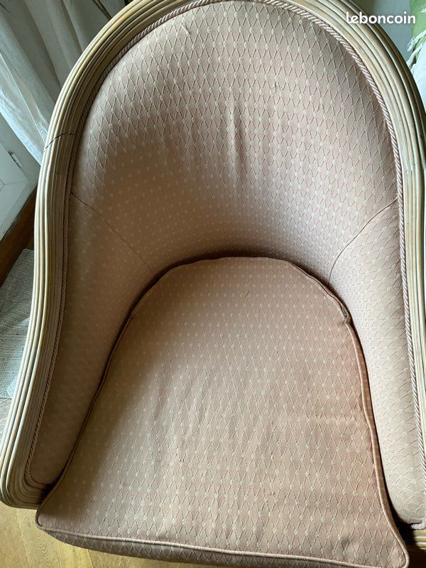 Fauteuil cabriolet vintage rose poudré – style Louis XVI (image 2)