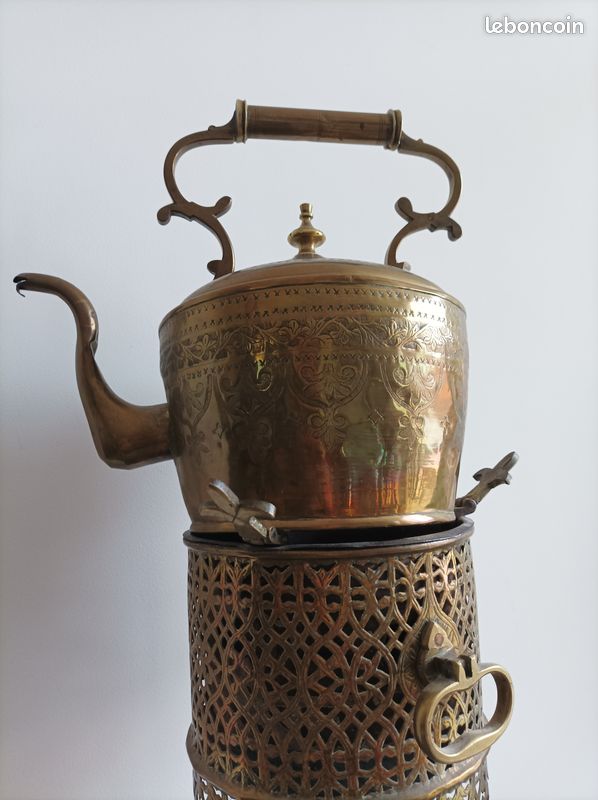 Grande théière cuivre laiton sur Brasero cuivre (image 3)
