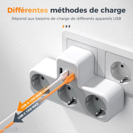 ORICO 25W GaN 6-en-1 Multiprise Rallonge avec 2 Prises AC + 4 Ports USB (2 USB-C), Fiche Ultra-Mince & Câble 1.6m, 2500W Max pour Maison/Bureau, Blanc