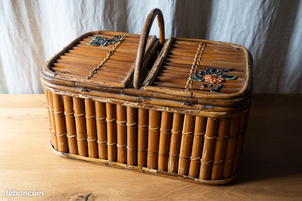 Petit Panier Ancien En Bois Tressé - Diamètre 21 Cm, Hauteur 13 Cm - Excellent état