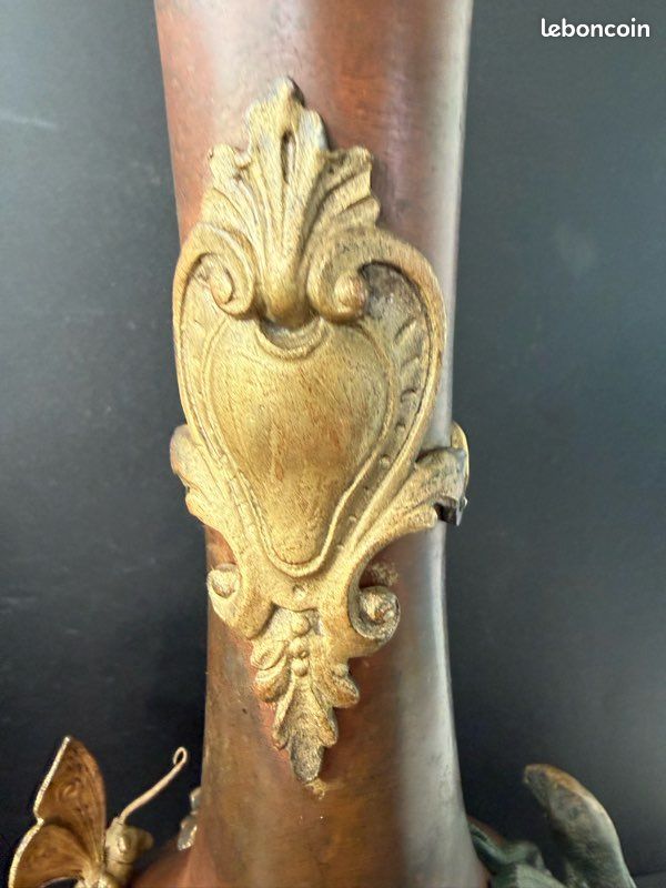 RARE Antique Napoleon III Japonisme Vases Pair Bronze Lizards Papillon France (image 19)