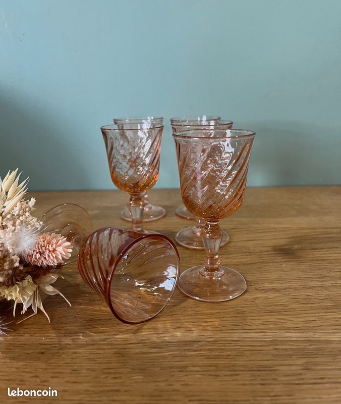 6 verres à liqueur torsadés Rosaline vintage (image 3)