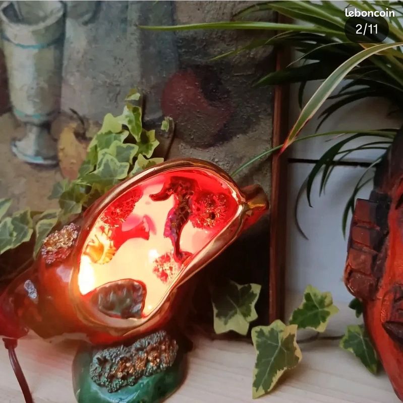 Lampe veilleuse coquillage Vallauris signée Bigorneau céramique vintage décor marin (image 6)