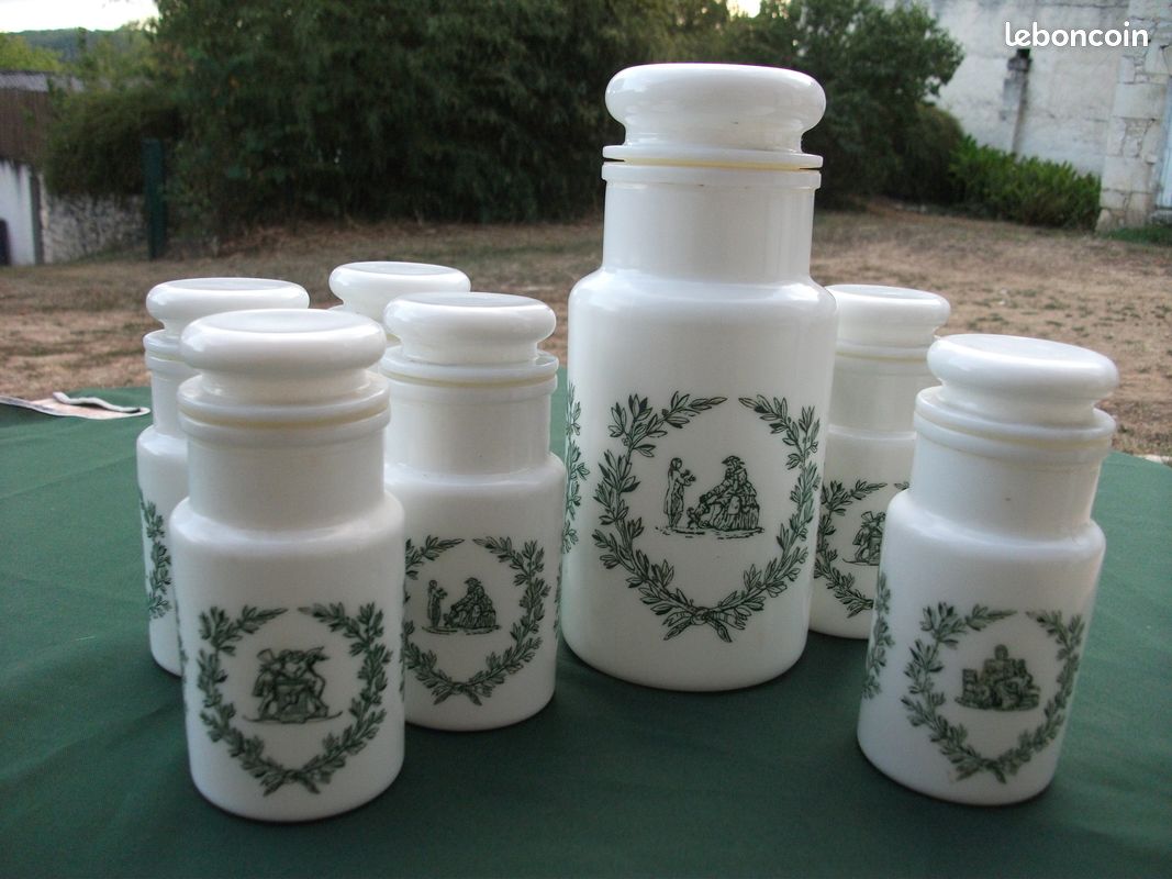 Pots d'apothicaire vintage en verre opale d'Italie- TBE (image 1)