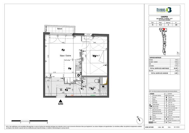 Appartement a louer  - 2 pièce(s) - 44.26 m2 - Surfyn