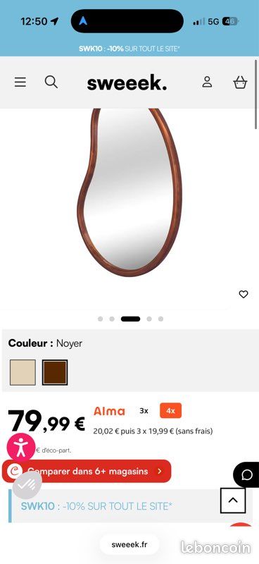 Miroir design forme organique neuf (style goutte) – 85x65 cm (image 4)