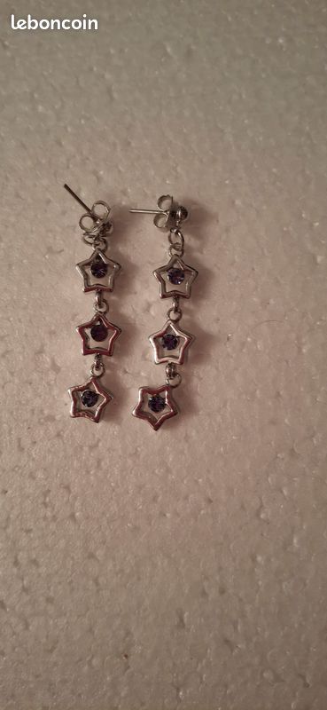 Boucles D'oreilles Clous En Forme D'étoiles - Argent Plaqué, Zirconia Cubique, Neuves Avec étiquettes