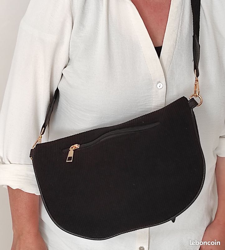 Sac Banane Velours Côtelé Femme - Bandoulière Réglable Tendance Vert Noir