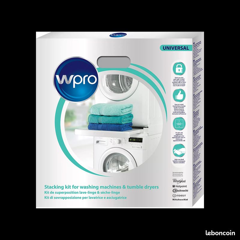 Kit Superposition Wpro SKS101 - Pour Lave-Linge Et Sèche-Linge 60x60 Cm, Avec Tiroir