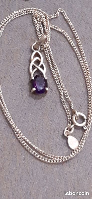 Collier Pendentif En Argent Avec Améthyste - Bijou Vintage Magnifique - État Comme Neuf