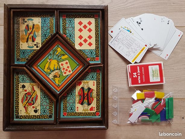 Jeu De Société Ancien Le Nain Jaune - Boîte En Bois, Jetons Et Cartes - Vintage - Occasion