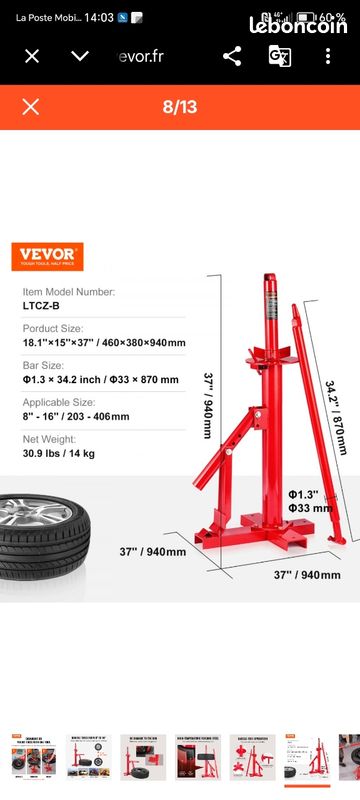 Démonte-Pneus Manuel pour Pneu de 203 à 406 mm Décolle Démonte-Pneus Manuel pour Pneu de 203 à 406 mm Décolle