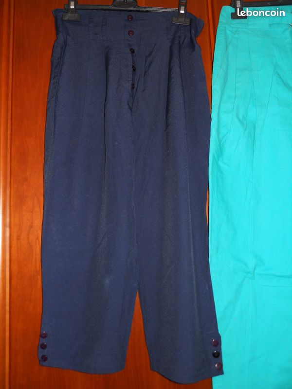 Pantalon mi long bleu ou vert vintage années 60/70 (image 2)