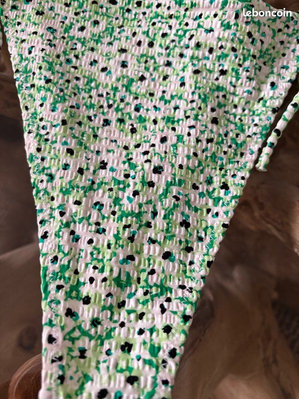 Bas De Bikini Etam Shorty Taille FR38-EU36 - Vert Satiné Motif Feuillage - Neuf Avec étiquettes