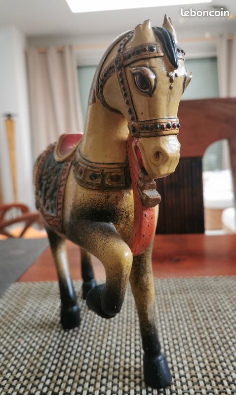 Figurine CHEVAL + 3 autres en BOIS Artisanat Indes (image 3)