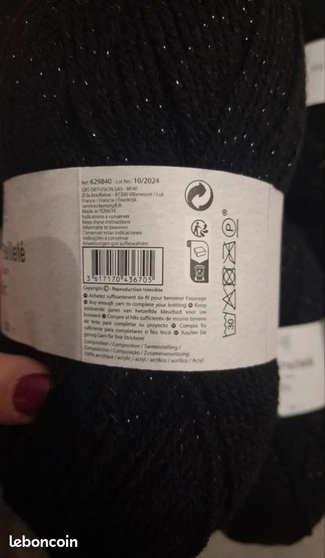 Lot de 6 pelotes laine noire pailleté (image 2)