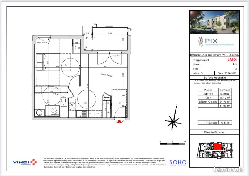 Appartement 2 pièces 42 m² · à Quetigny · 42 m² · 500 €/mois
