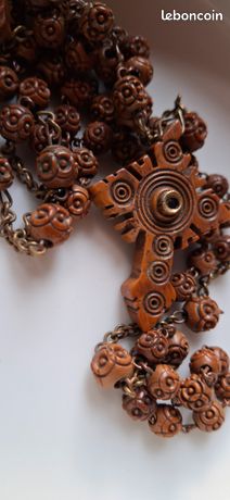 Rare chapelet ancien En Acier Et Boule croix reliquaire XIXeme CH54