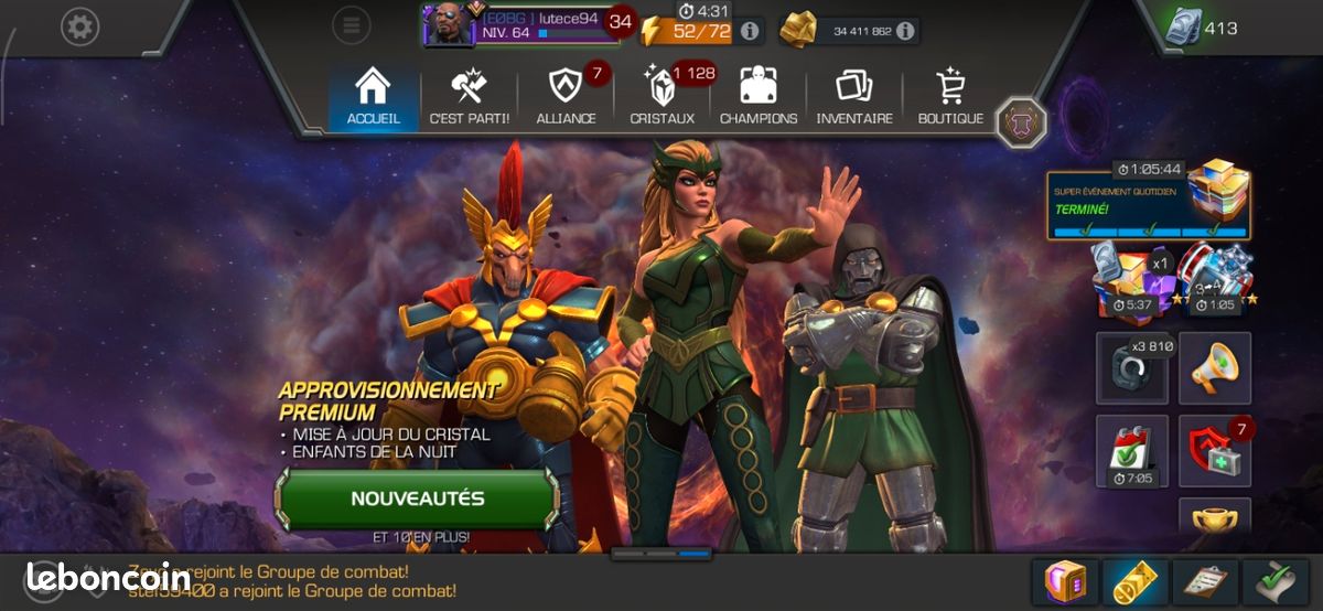 Compte Joueur MCOC - Marvel Contest Of Champions, Android, Niveau ?