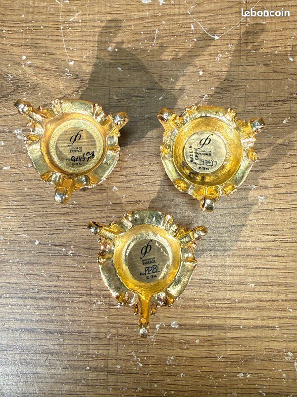 Lot 3 socles présentoirs œuf House of Fabergé Franklin Mint dorés vintage (image 2)