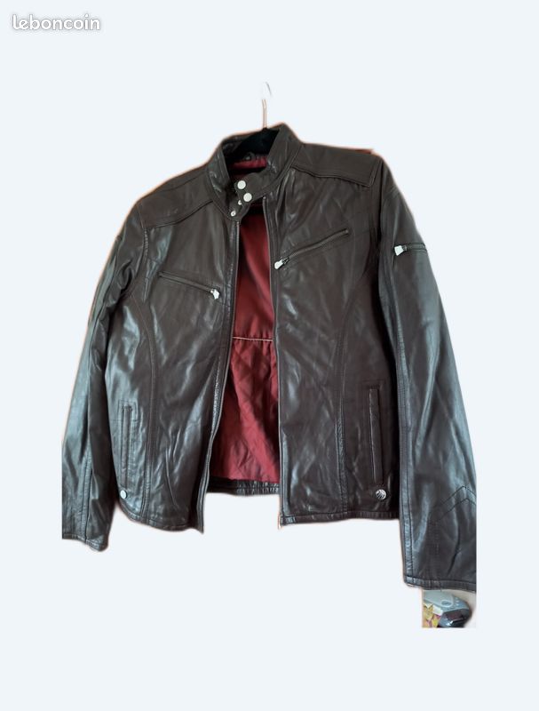 Blouson cuir gris homme Vêtements