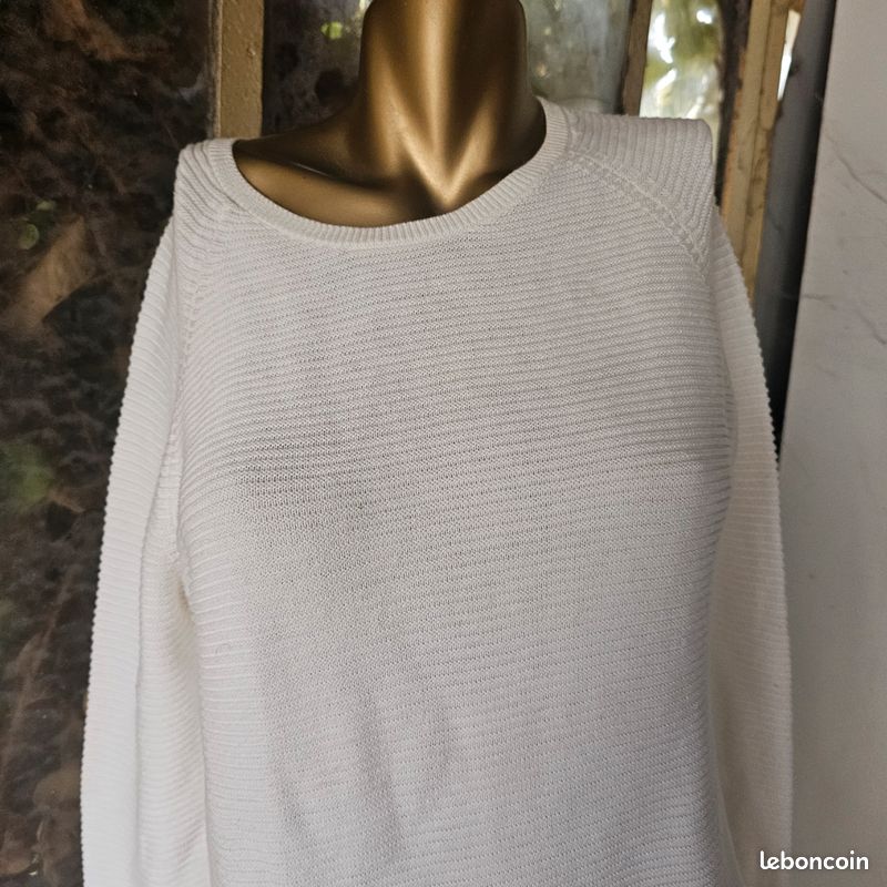 Pull Homme La Redoute – Gris Chiné Motif Chevron, Taille M, Coton