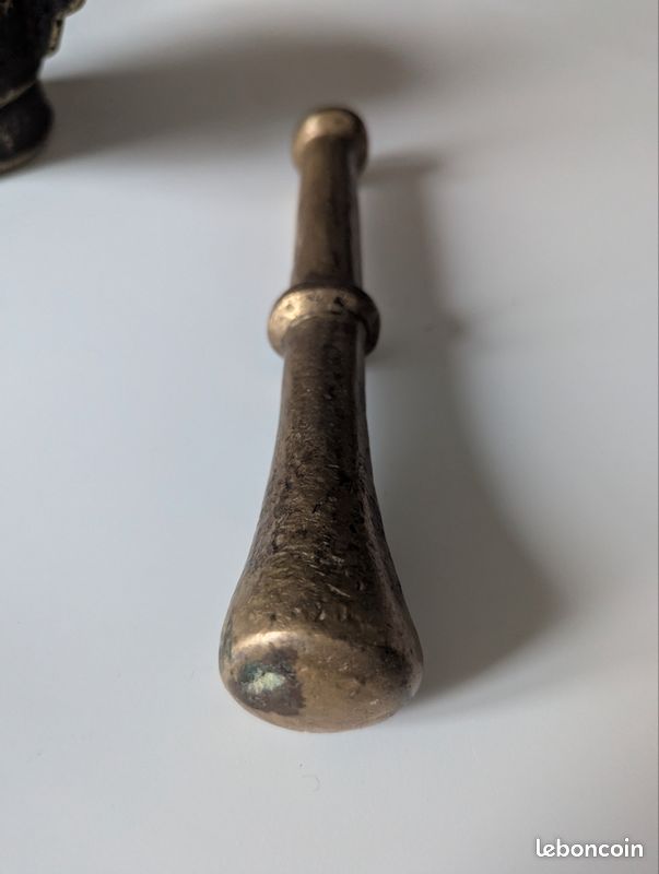 MORTIER BRONZE SIGNÉ LL Pilon Apothicaire Vintage massif H=14cm EUR 100