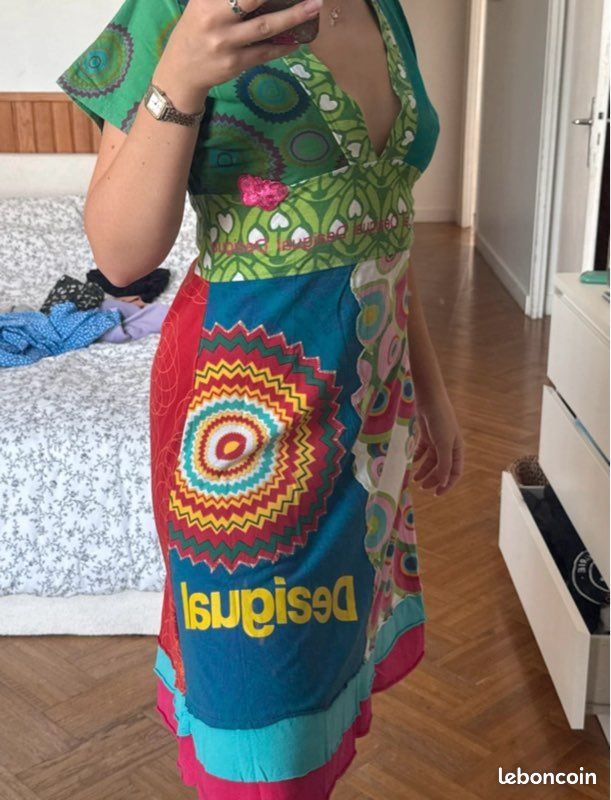 Robe Desigual En Viscose Multicolore - Taille XS - Style A-Line Longueur Genou - Excellent état