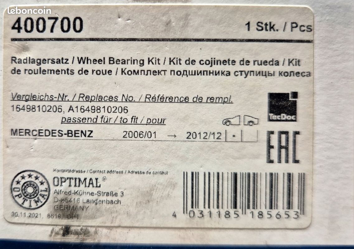 Roulement mercedes avant w164 GL ML CLASSE R (image 2)