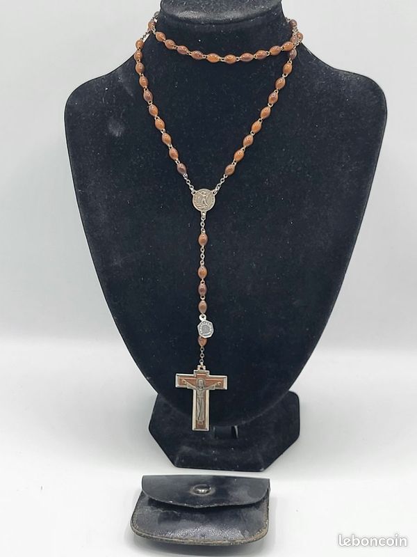 Ancien Chapelet En Métal Argenté Avec Boule Et Croix Reliquaire - XIXème