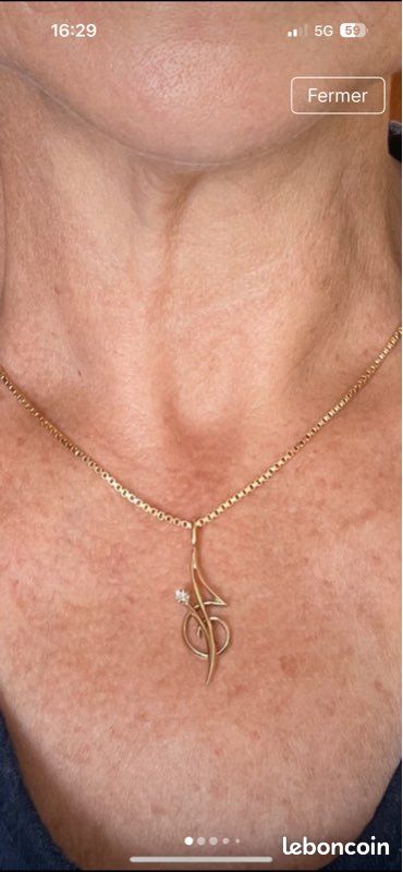 Pendentif en or 18 Carats ancien, style clé de sol avec un Brillant certi (image 1)