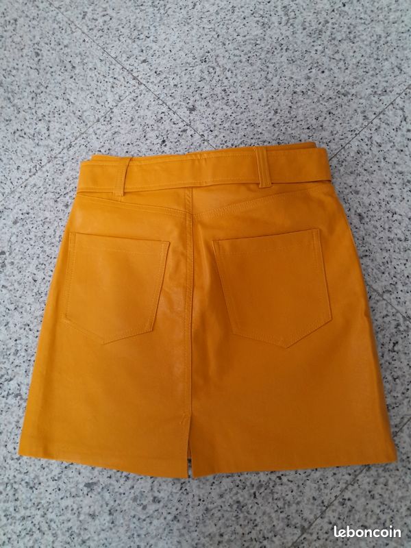 Jupe Courte Jupe Cuir Jaune Cuir Jupe PlissÃ©e Jaune Moutarde - Main Image