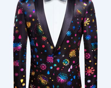 Veste Costume Homme Noël étoiles Lumineuses – Blazer Festif Multicolore Pour Soirées