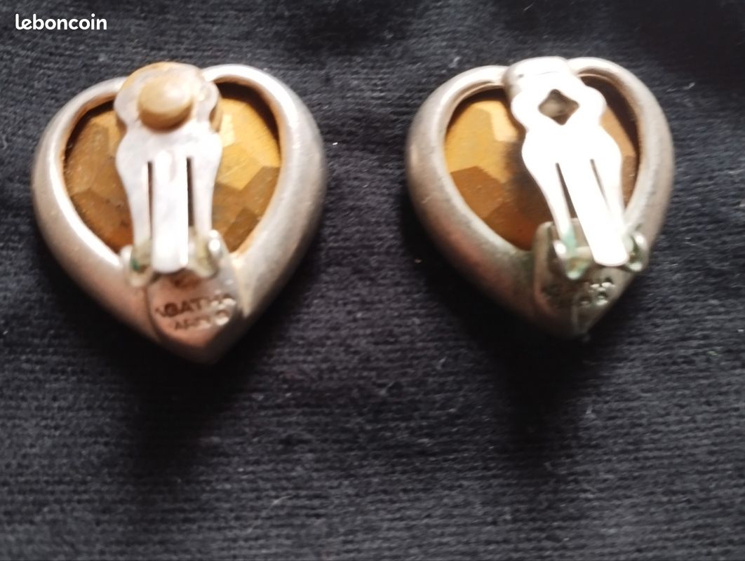 Boucles D'oreilles Clips Vintage En Forme De Cœur - Occasion, Couleur Argenté