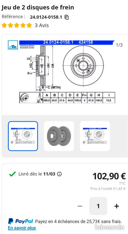 Disque de frein avant Clio Mégane Scénic Kangoo 280 mm (image 3)
