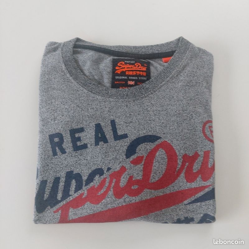 T-shirt Homme Superdry Gris Imprimé Graphique - Taille L, état Excellent