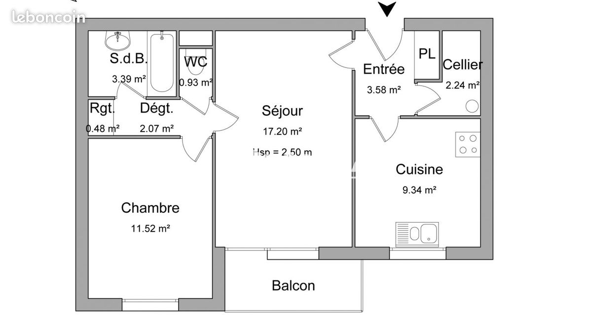 Appartement 2 pièces 51 m² · à La Madeleine · 51 m² · 763 €/mois