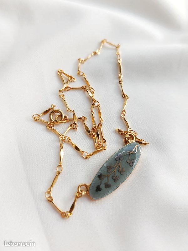 Collier Vintage Avec Pendentif En émaux D'art Sur Fil Acier - Pièce Unique De Créateur