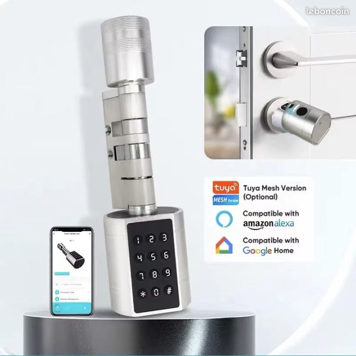Cylindre De Porte Connecté Bluetooth Tuya - Serrure Intelligente Réglable Avec Mot De Passe Et RFID