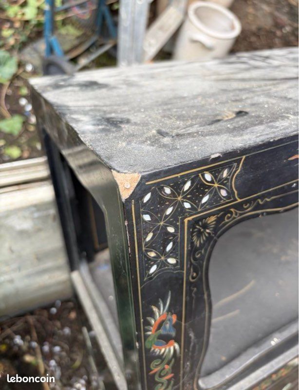Cabinet asiatique traditionnel laqué noir (image 7)
