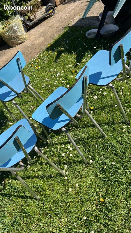 Lot de 4 chaises vintage écolier bleu ciel - Style Industriel (image 2)