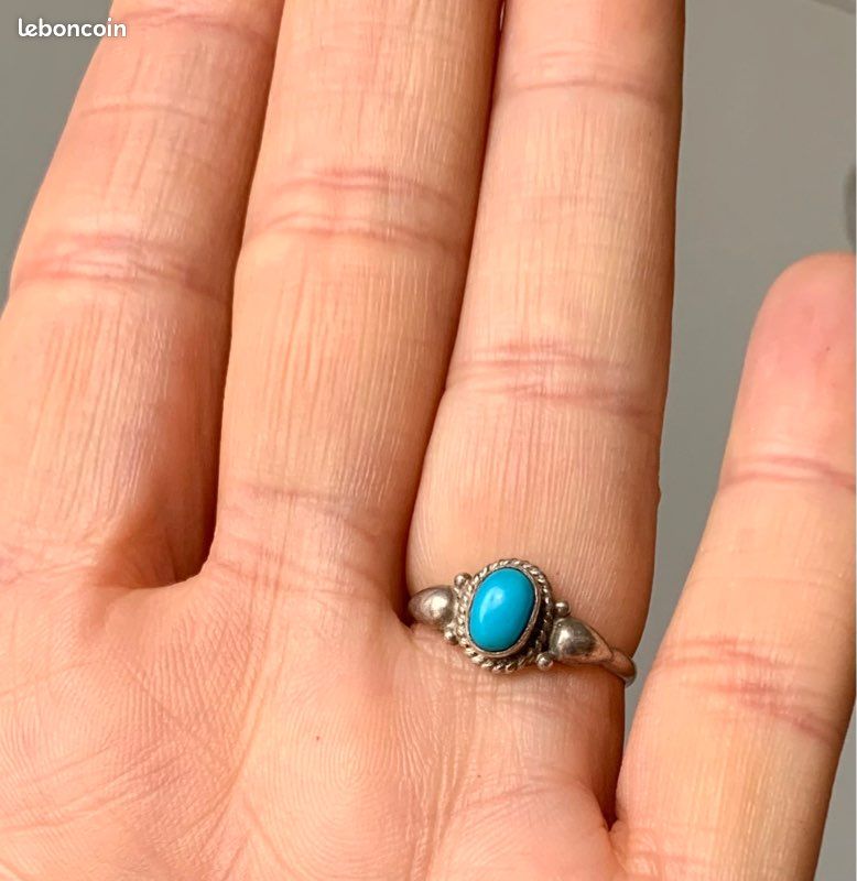 Ancienne bague en argent et turquoise taille 52 vintage (image 3)