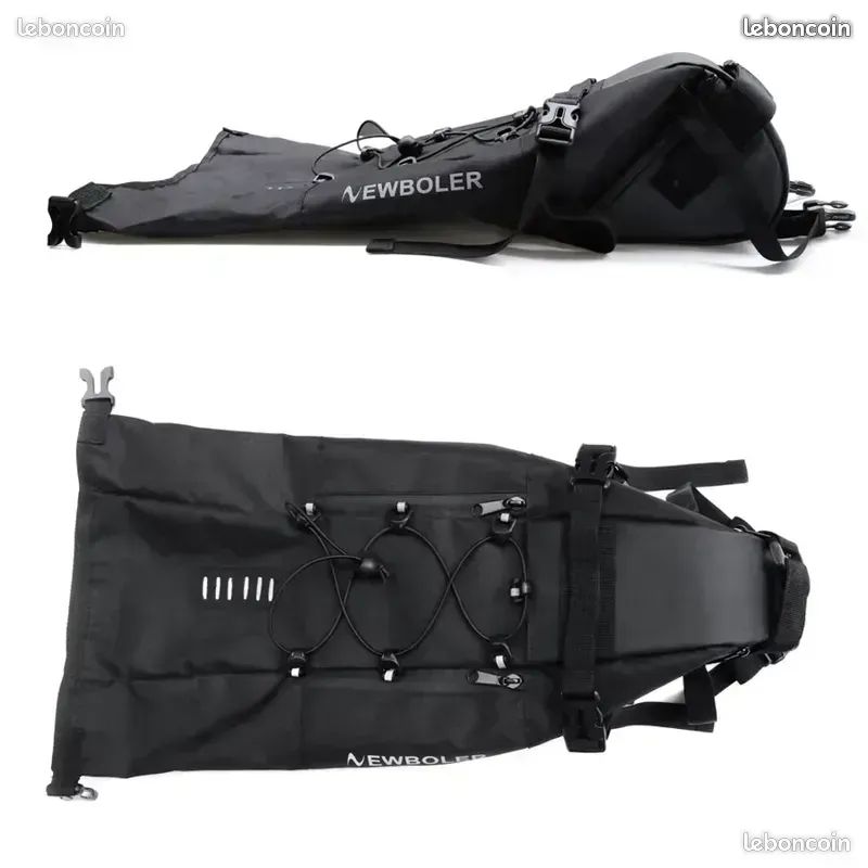 Sacoche De Selle Vélo étanche 10L - Grandes Capacités, Bandes Réfléchissantes, Crochet Pour Feu Arrière - Noir, 46x16x15 Cm