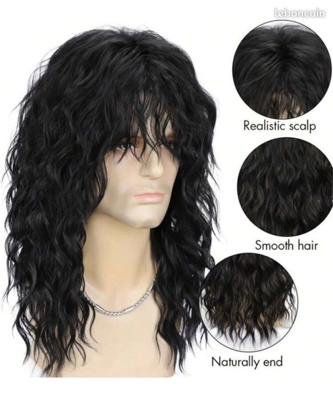 Perruque Pour Homme Style Afro Bouclé Noir - Synthétique Résistante à La Chaleur - Taille Moyenne Avec Bonnet Inclus