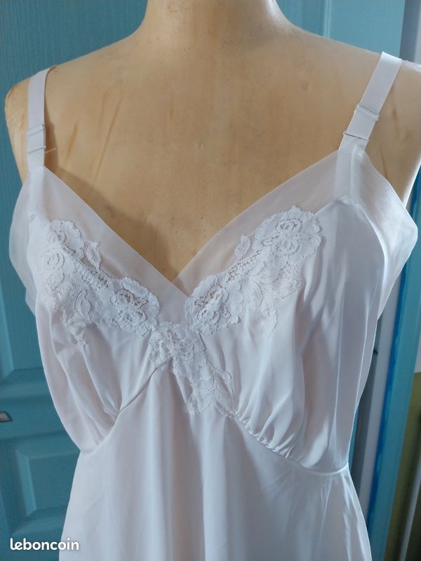 Combinaison Vintage Fond De Robe Dentelle - Blanc Cassé, Taille 46 (T46)